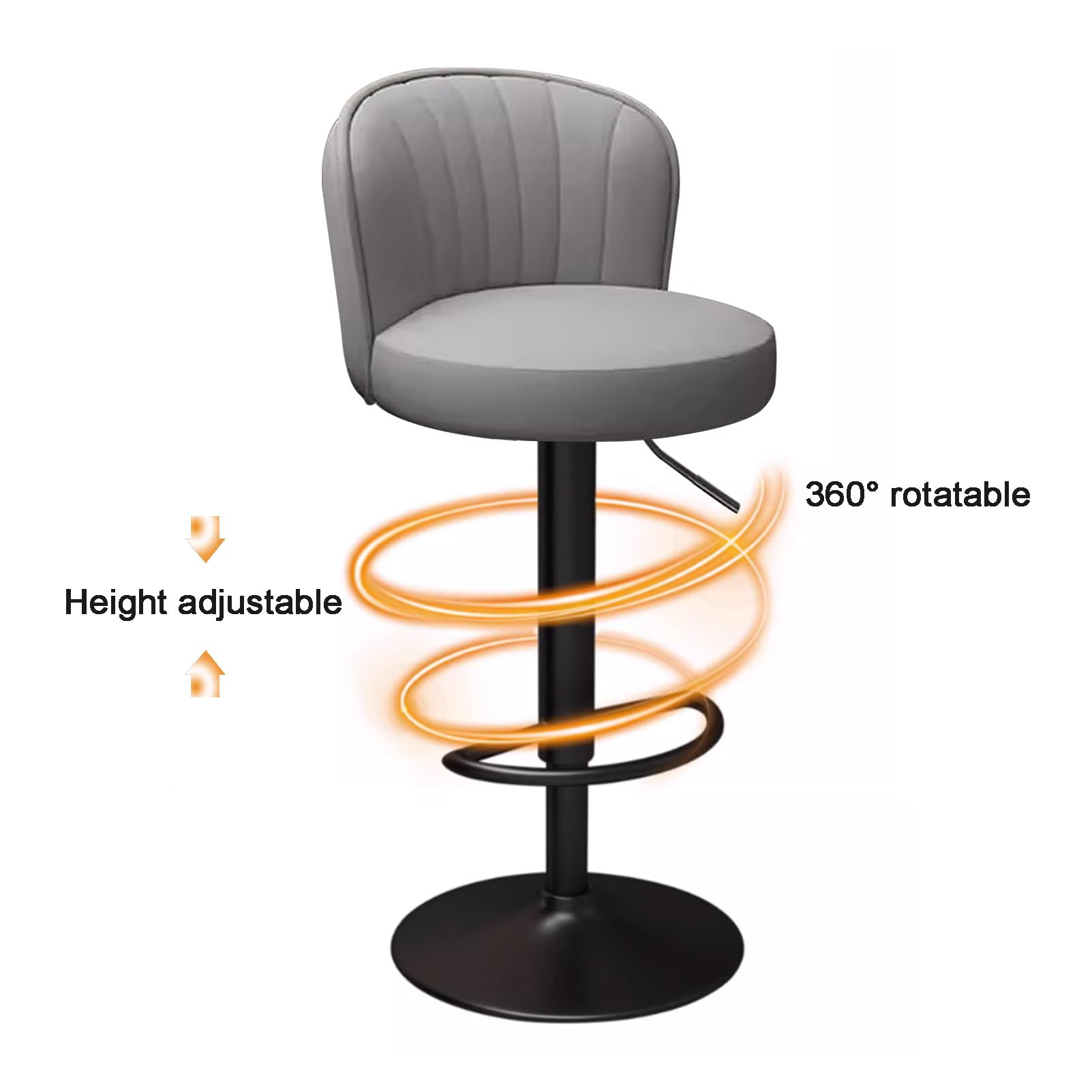 Sgabelli da bar regolabili in pelle ecologica in poliuretano, ergonomici, con supporto per la schiena bassa, elegante struttura in metallo nero, per cucina, isola, pub e bar a casa (grigio chiaro)