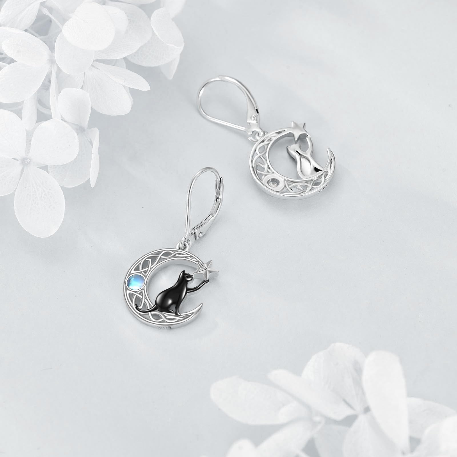 VONALA Orecchini a monachella in argento Sterling 925 con luna celtica, gatto/pipistrello/fungo, gioielli a forma di animale, regalo di compleanno per donne e ragazze