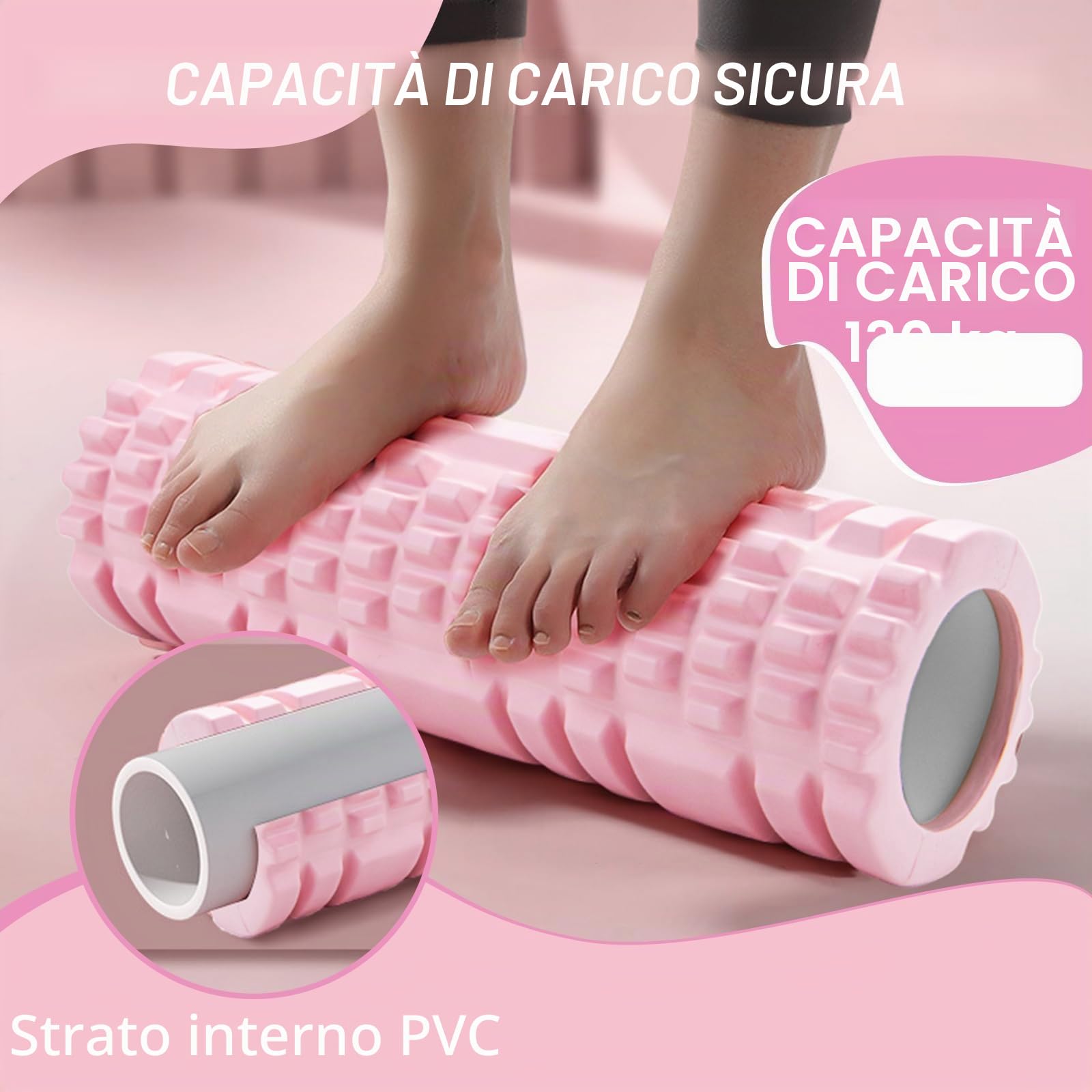 Rullo Foam Rosa Multifunzionale - Massaggiatore Muscolare per Fitness, Pilates e Yoga - Rullo di Fascia per Esercizi a Casa e in Palestra - Rilassa i Muscoli e Cura i Tessuti Profondi.