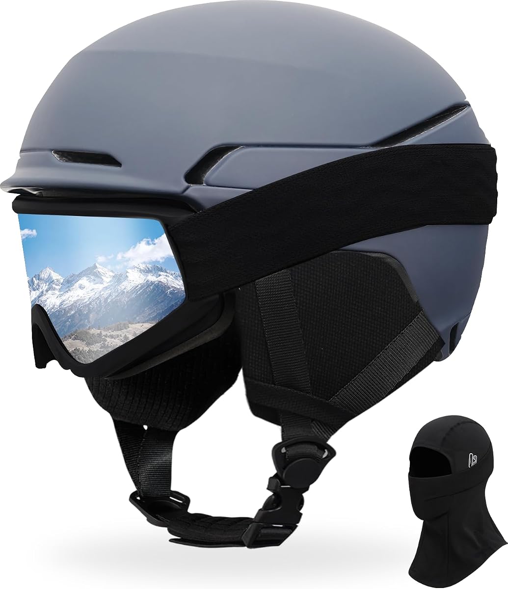 Casco de esquí con juego de máscara y gafas, casco de nieve para hombres y mujeres adultos | Carcasa de PC duradera, espuma protectora EPS, casco de Snowboard de ajuste ajustable y seguro para esquí, snowboard, deportes de invierno