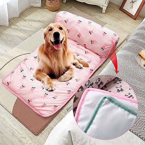 Rowpoz Cats Dogs Cooling Bed, 2023 New Pet Cooling Mat With Pillow Portable & Washable Pet Cooling Blanket, Dogs Cats Self Cooling Mat Pet Breathable Summer Cooling Pads (15.7×23.6In, Pink) #TOP4