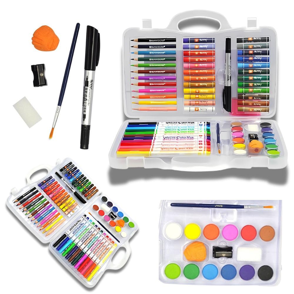 Maletin de Pinturas para niños, 65 Piezas, Kit de pinturas y colores, diseñado para insentivar su imaginacion, divertirse y aprender.