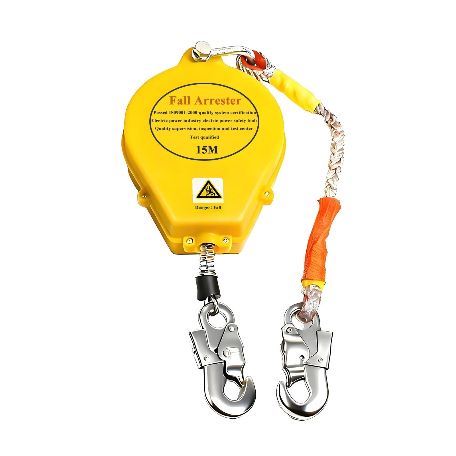 Antichute a Rappel Automatique, 3-20m Dispositif Anti Chute a Rappel Automatique, Harnais de Securite Anti Chute Professionnel pour Toiture, D'échafaudage et Travaux en Hauteur,150kg(Jaune,15M)