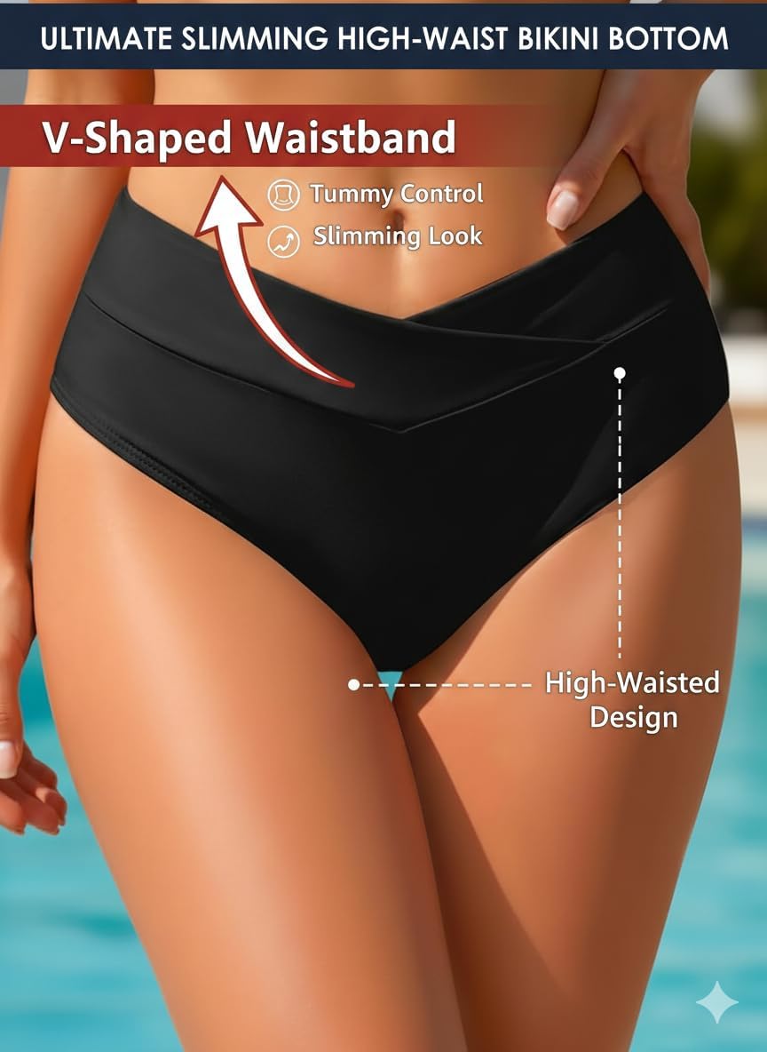 Tempt Me Women Full Coverage Bikini Bottom - V Cut Swimsuit High Waisted Bathing Suit Bottoms 2025 - Image 3