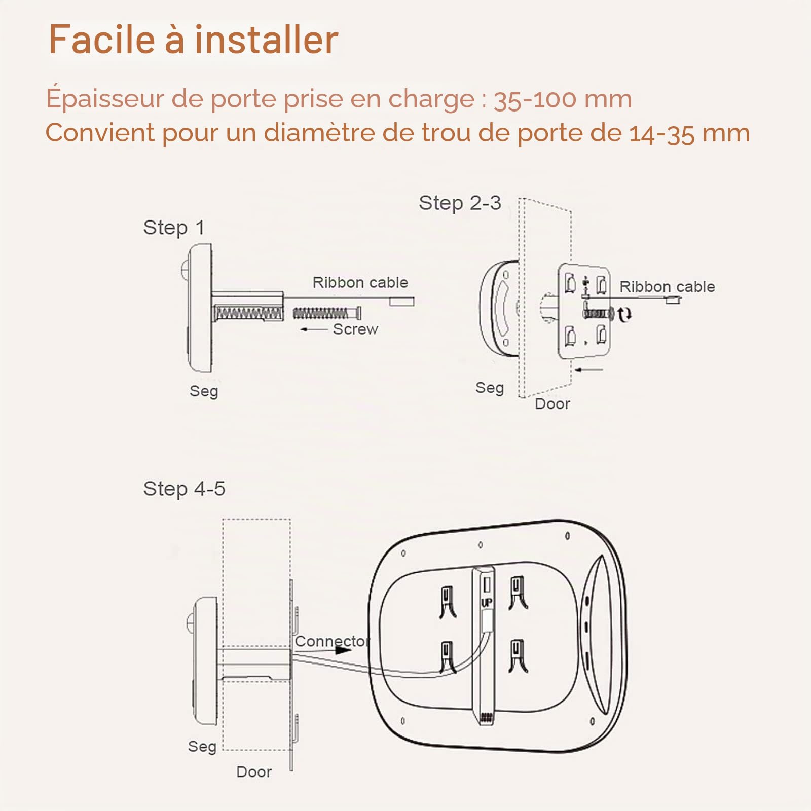 Juicon de porte numérique - 2,8'' - Écran LCD - Vision nocturne - Surveillance de porte numérique Or