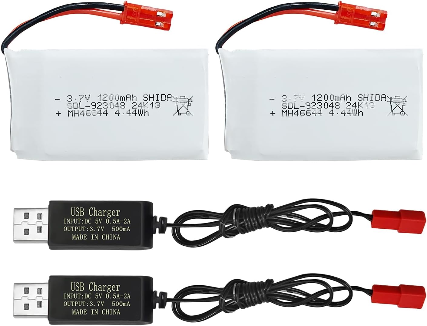 sea jump 2 unids 3.7 V 1200 mAh 25C Lipo Batería RC Drone Batería con Cable de Carga USB JST Plug Adecuado para MJX T04 T05 T25 V2400HD V2450FPV