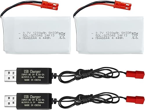 Miniatura 1 de sea jump 2 unids 3.7 V 1200 mAh 25C Lipo Batería RC Drone Batería con Cable de Carga USB JST Plug Adecuado para MJX T04 T05 T25 V2400HD V2450FPV