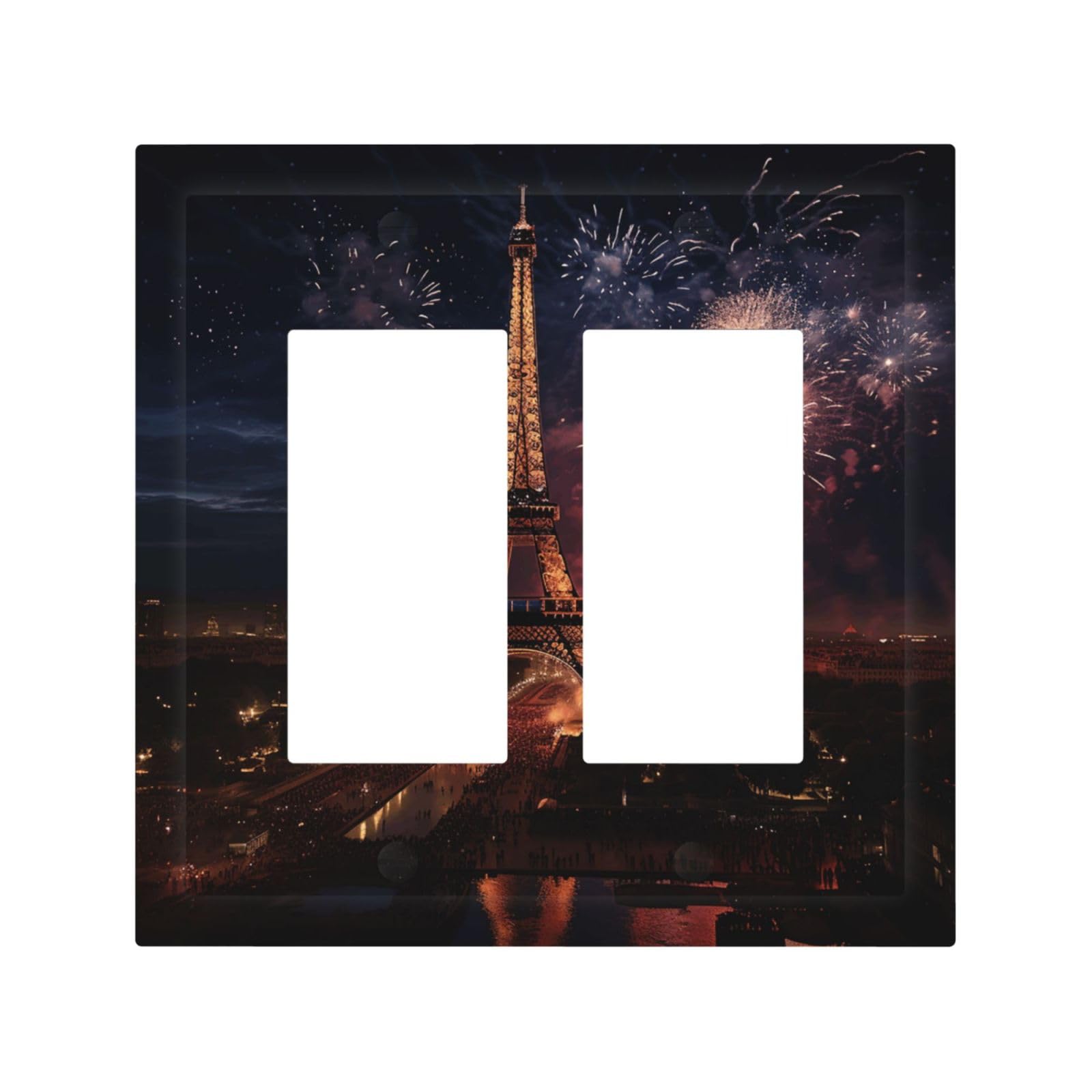 2-Gang Decorator Wall Plate Eiffel Tower Fireworks Light Switch Cover Double Toggle Receptacle Wall Plate Mid Size 4.9" x 5" Wallplate Unbreakable Polycarbonate Outlet Faceplates Covers