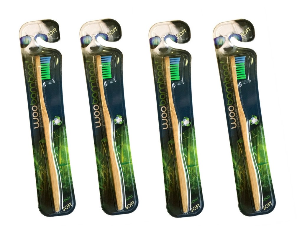 Woo Bamboo Standard Toothbrush with Soft Bristles - Family Four Pack