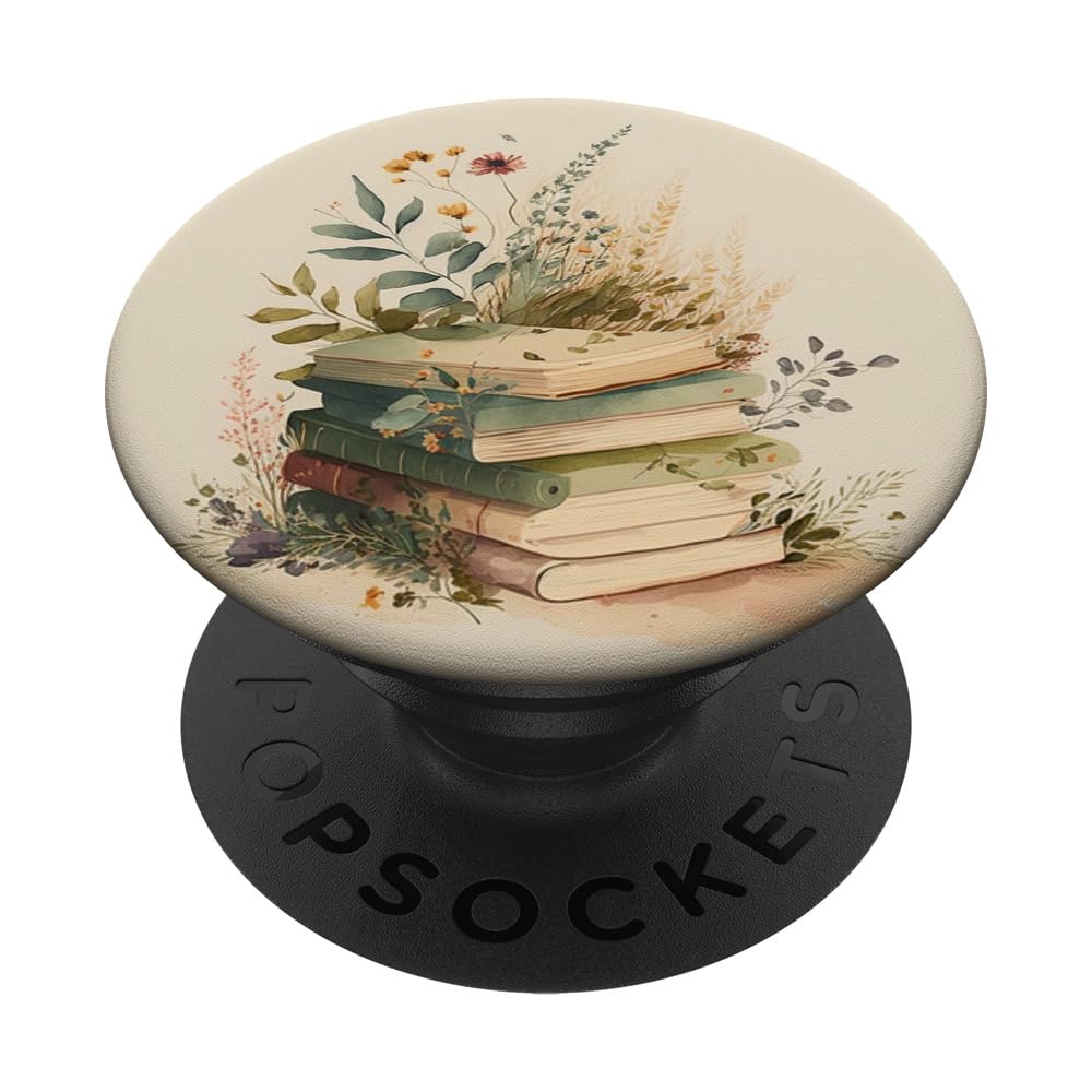 Cute Nerdy Feminine Fall Flowers Librarian Books Librarian Flowery Book Lover Bookish Floral Aesthetic PopSockets Standard PopGrip