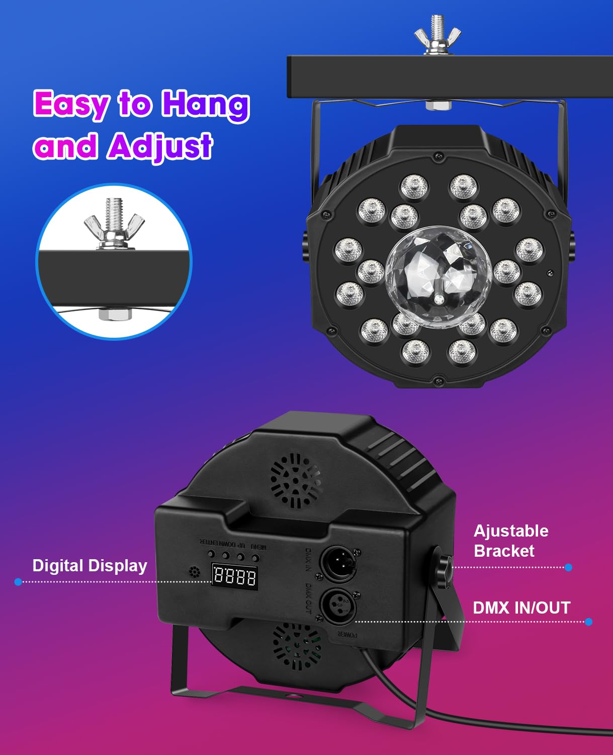MOSFiATA Focos LED RGB con Luz de Bola de Discoteca Luces DMX para Fiesta Discoteca Celebraciones Escenarios, 2 Pcs