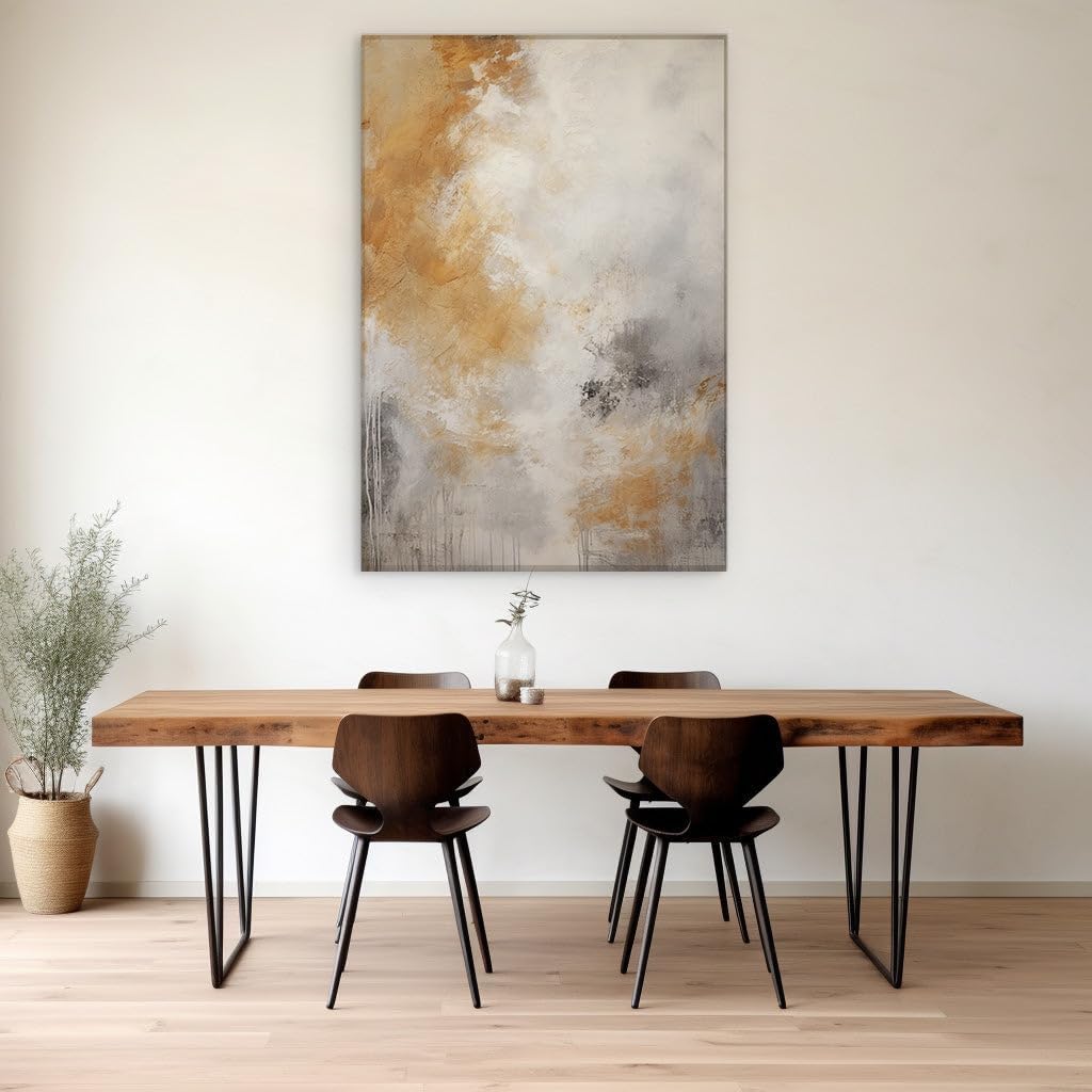 Canvas for Living room. Depth in Duality: Exploring the Modern Vitality of Gray and Yellow Shades in Abstract Art, 27 x 18 inch Canvas Wall Art - Mid Century Modern - Modern Home Decor