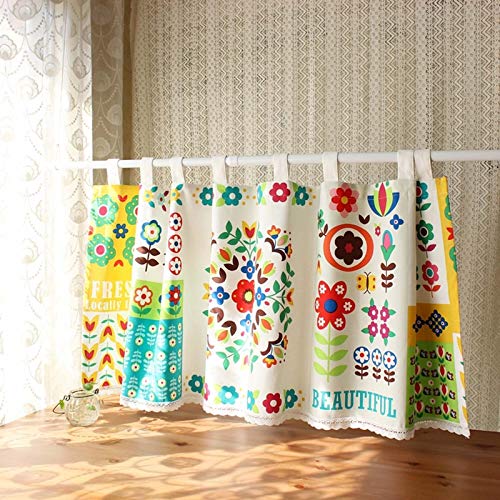 Kitchen Curtains Cortinas De Media Altura, Cortinas De Cocina con Patrón De Flores De Plantas De Dibujos Animados, Lino De Algodón, Estilo Pastoral Fresco Cover