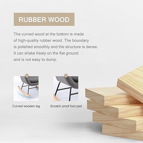 Miniatura 5 de Kiztir Mecedora pequeña para guardería, mecedora moderna con respaldo alto, cómoda silla deslizante para guardería, sala de estar, dormitorio (gris)