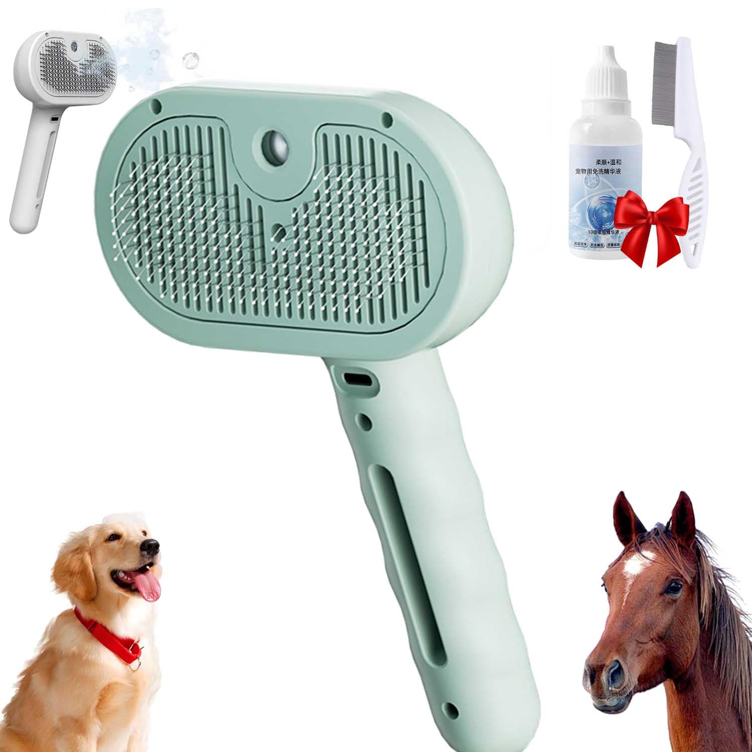 Chevaroo Horse Steam Brush, Chevaroo Steam Brush 2e Generation, Cat Steam Brush for Shedding, Pet Spray Hair Removal Comb, Versatile Rechargeable Horse Grooming Brushes-Steamy Hair Cleanser (green)
