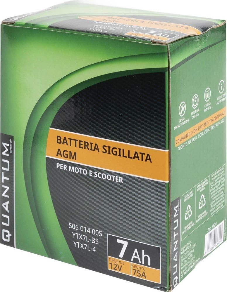 Batteria Moto e Scooter AGM Sigillata 12V 7Ah 75A – Polo Positivo Dx, pronta all’uso