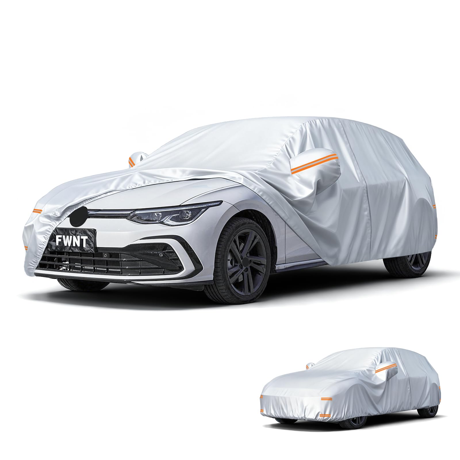 Housse de Protection Voiture 4 Saisons - Bâche Extérieur Étanche, Respirante et Protection Solaire avec Zip et Doublure en Coton pour Hayon & Citadine (415 à 450 cm) - Argenté