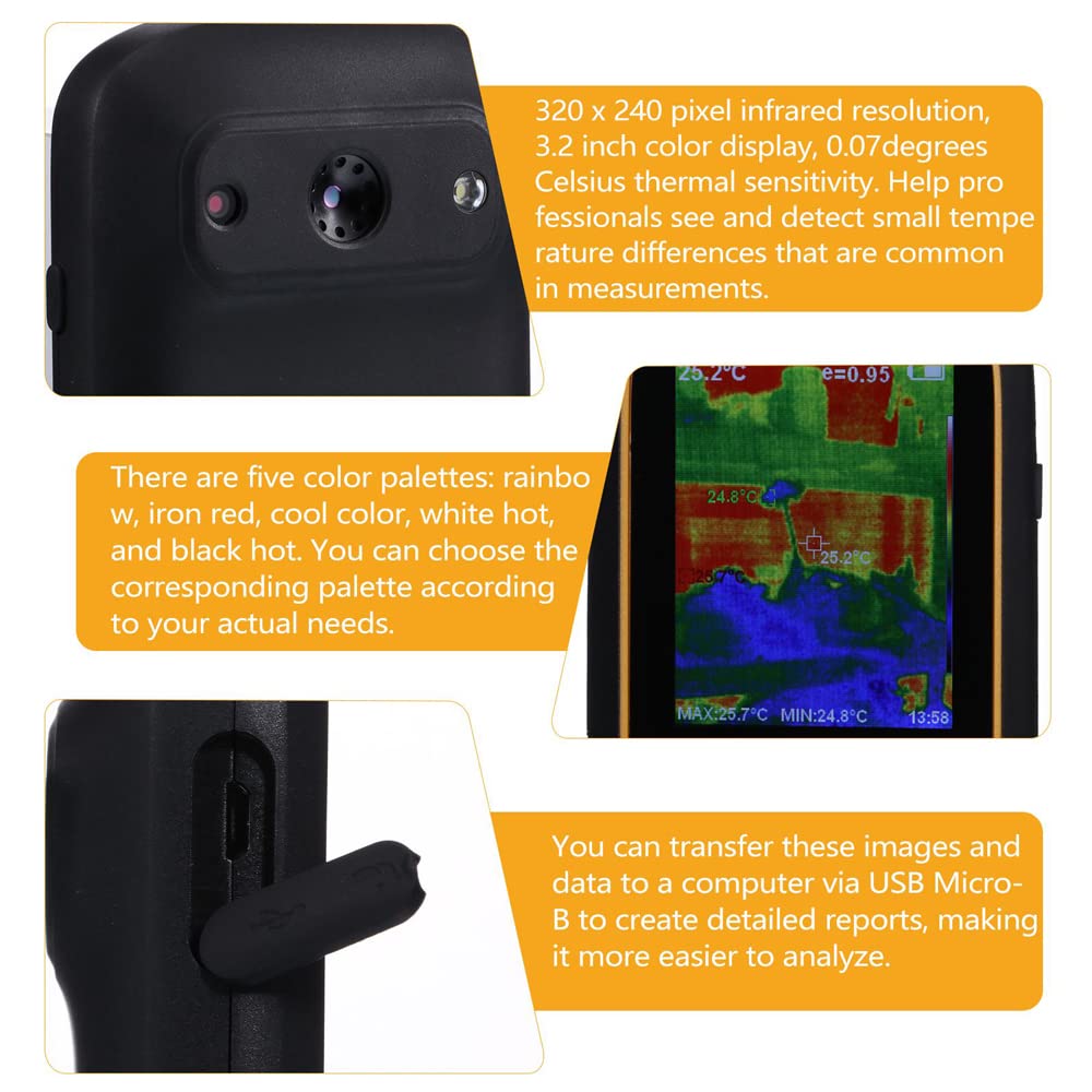 Termocamera a Infrarossi HT-A2, 320x220 IR Risoluzione Dispositivo di Imaging Termico, Alta Precisione Misurazione della Temperatura Scanner Come Rilevatore di Perdite for Tubi Acqua Geotermica