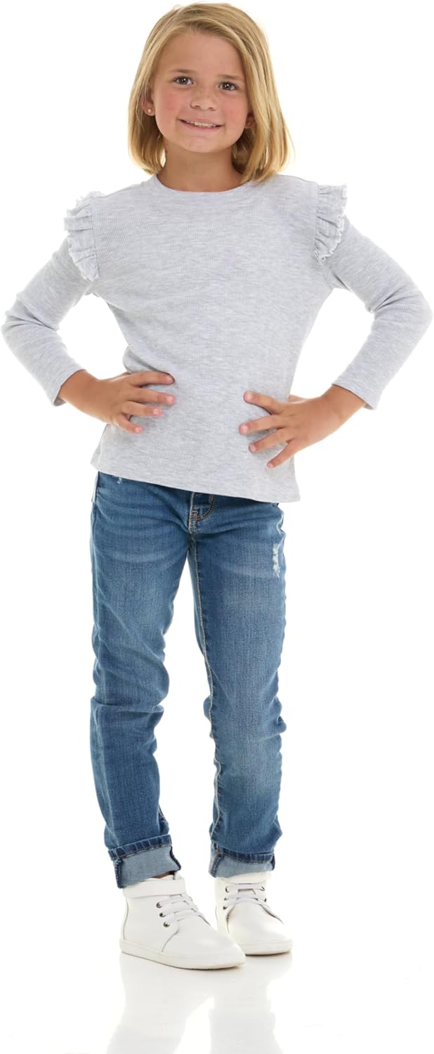 Cudlie 3-Pack Toddler Girls Ribbed Ruffle Tops – Stylish Long Sleeve Shirts for Kids –All-Day Comfort (12M-4T) - Image 2