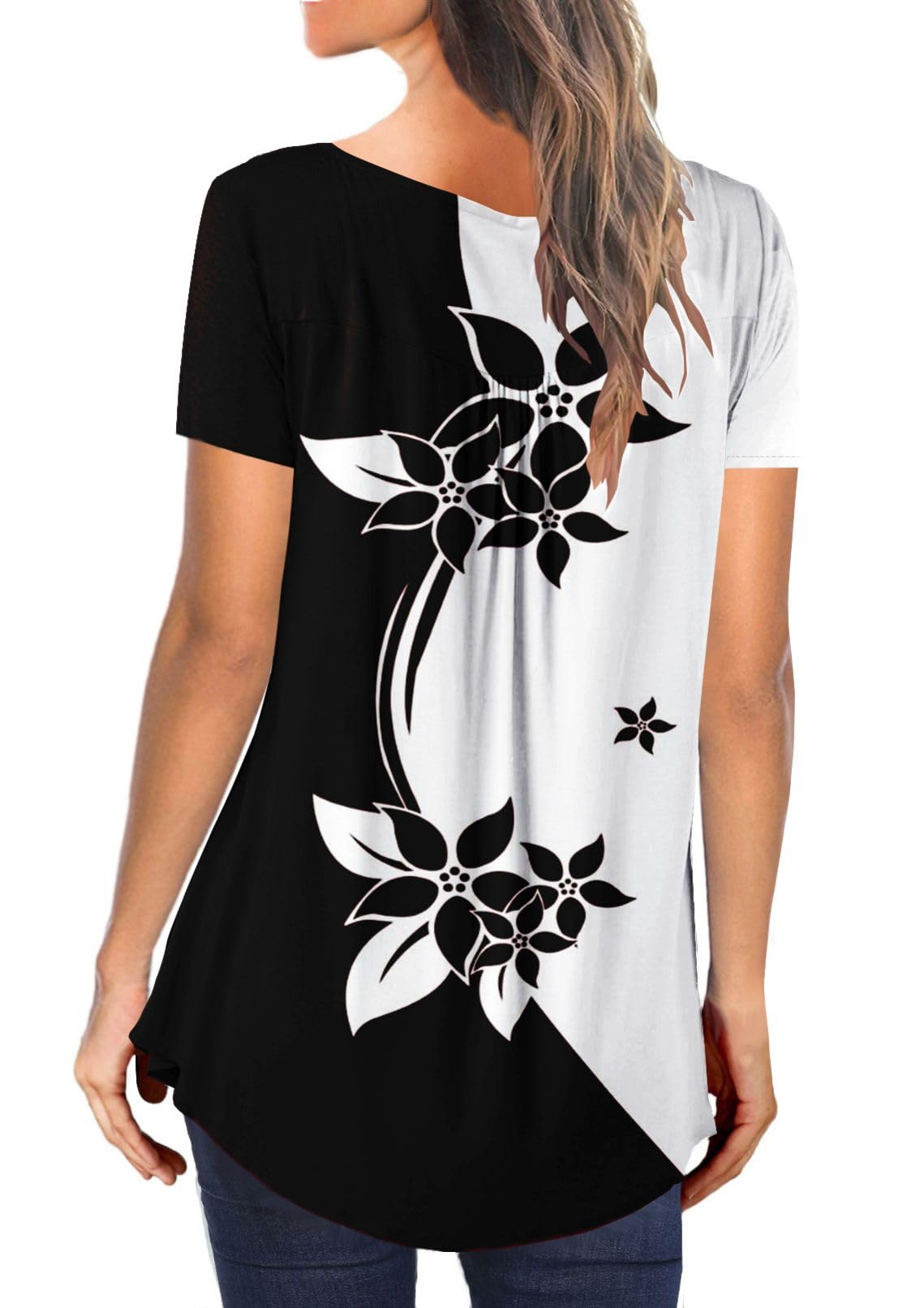 Ulovmi Tunique d'été à manches courtes pour femme à porter avec des leggings
