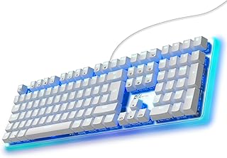 RK918 RGB Mechanical Gaming Keyboard UK Layout Full Size 108 Keys with Media Keys, Wired Mechanical Keyboard LED Sorrounding Side Lamp, 100% Anti-Ghosting, Anti-Slip Rubber Feet, Red Switch, White