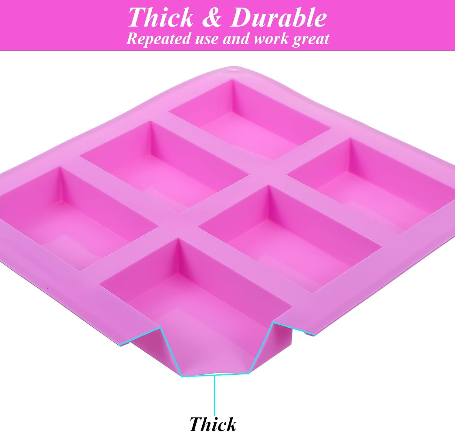 10 Pcs Silicone Soap Molds, 6 Cavity Rectangle Molds for Soap Making, Reusable Square Mold Bulks for Cake Baking, Chocolate, Candle Craft, Ice Cube Trays Handmade DIY Scented Candles