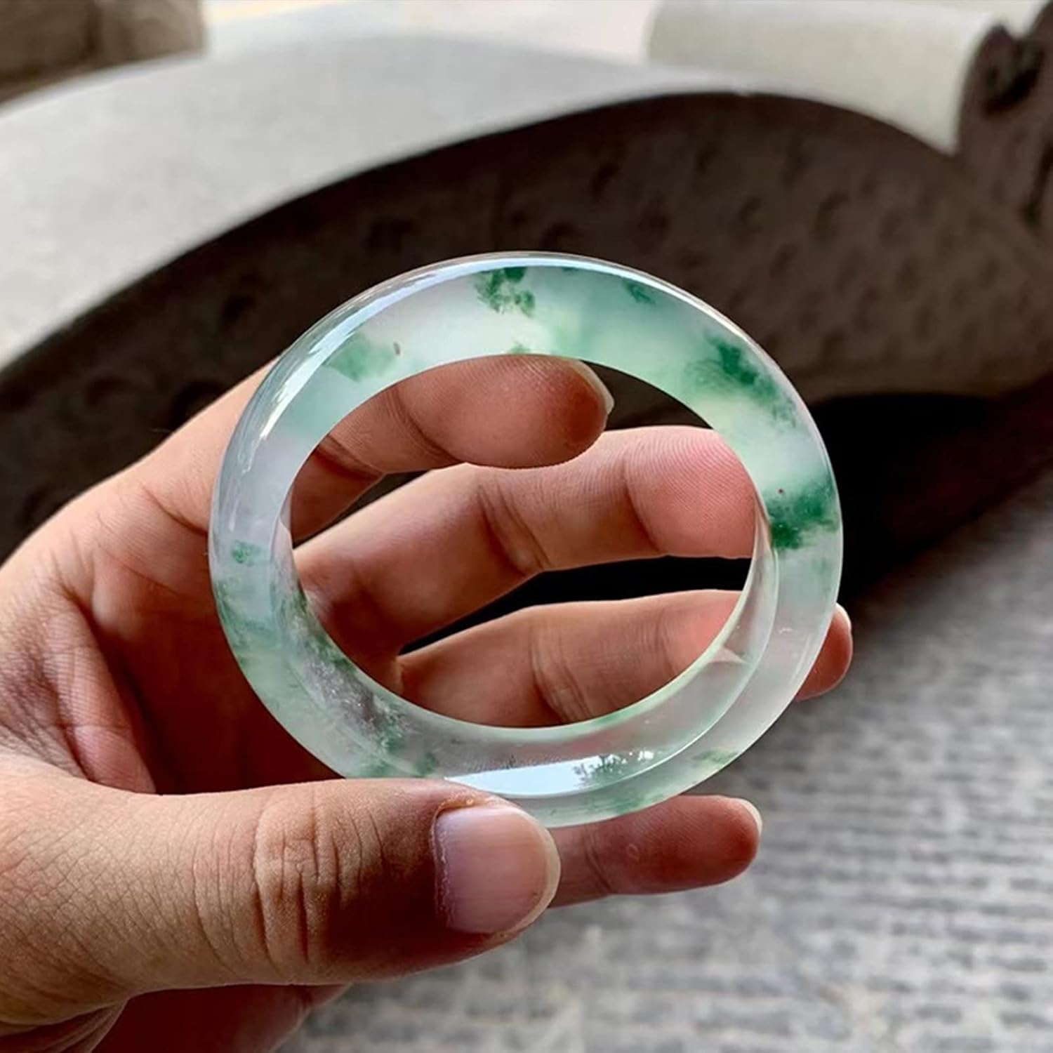 Natural Jadeite Bracelet, Women's Gift Round Bracelet Delicate Floating (Color : Green, Size 62mm)