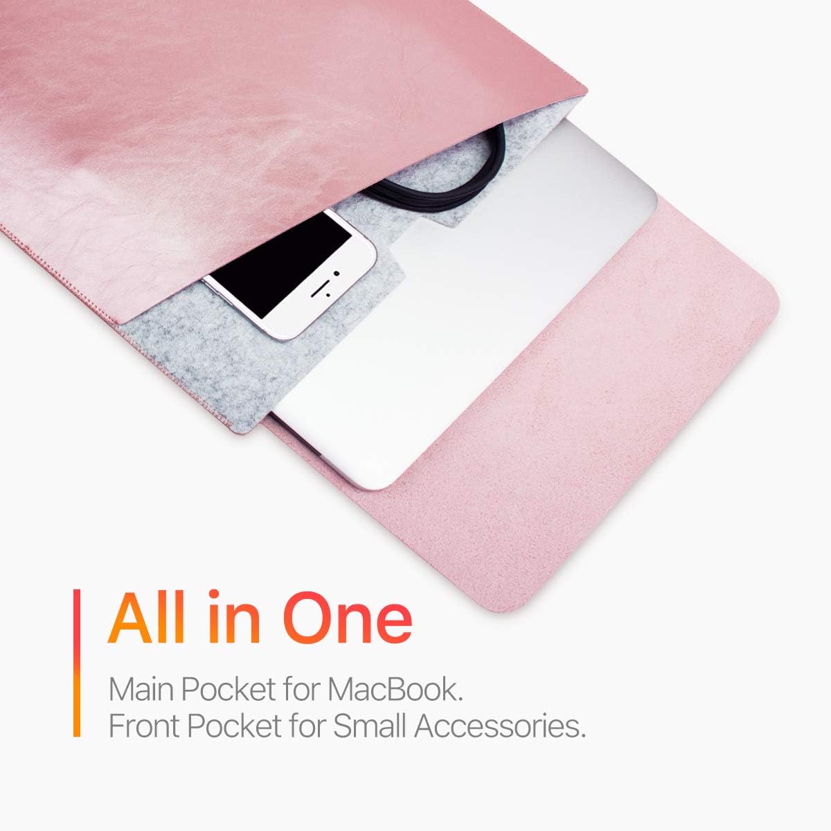 WALNEW Sleeve Case Bag for 13-inch MacBook Air with Apple M1 Chip/2018-2020, MacBook Pro M1 Chip/2016-2020, Soft PU Leather MacBook Cover with Built-in Mouse Pad and Dual Pockets, Rosegold