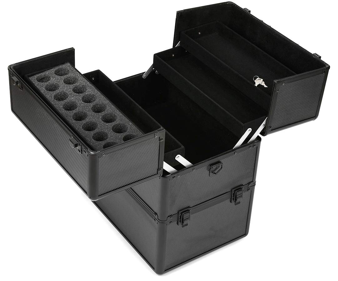 SEVICO Kosmetikkoffer Schminkkoffer Make-up Aufbewahrung Organizer für die Reise für Friseure und Visagisten Nähzubehör abschließbare Box mit Tragegurt Schwarz V10