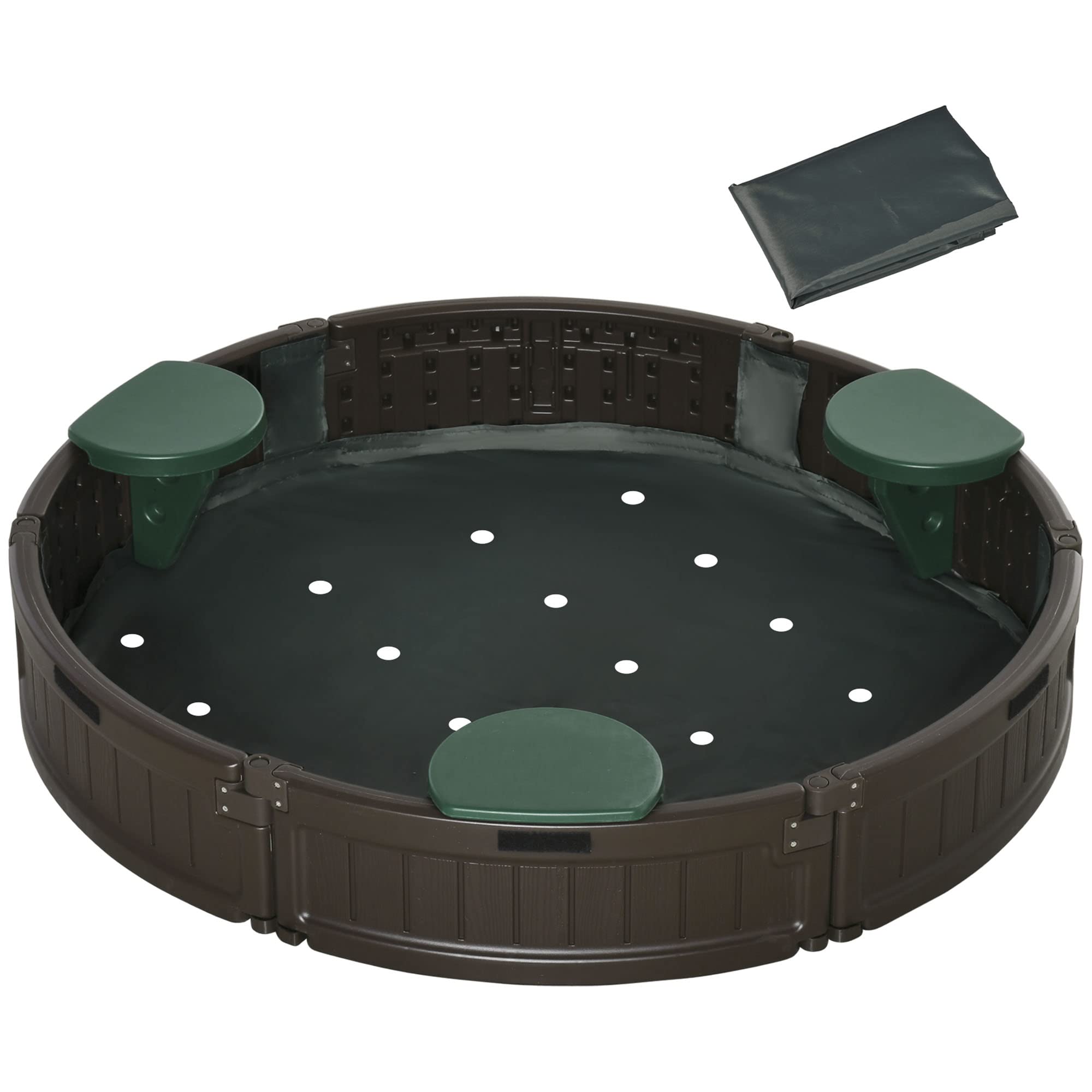 Outsunny Kids Sandbox with Cover, Sandbox Outdoor with Corner Seat, Easy Assembly, Play Sand Station for Backyard, Garden, 48.4" x 48.4" x 8.9", Brown