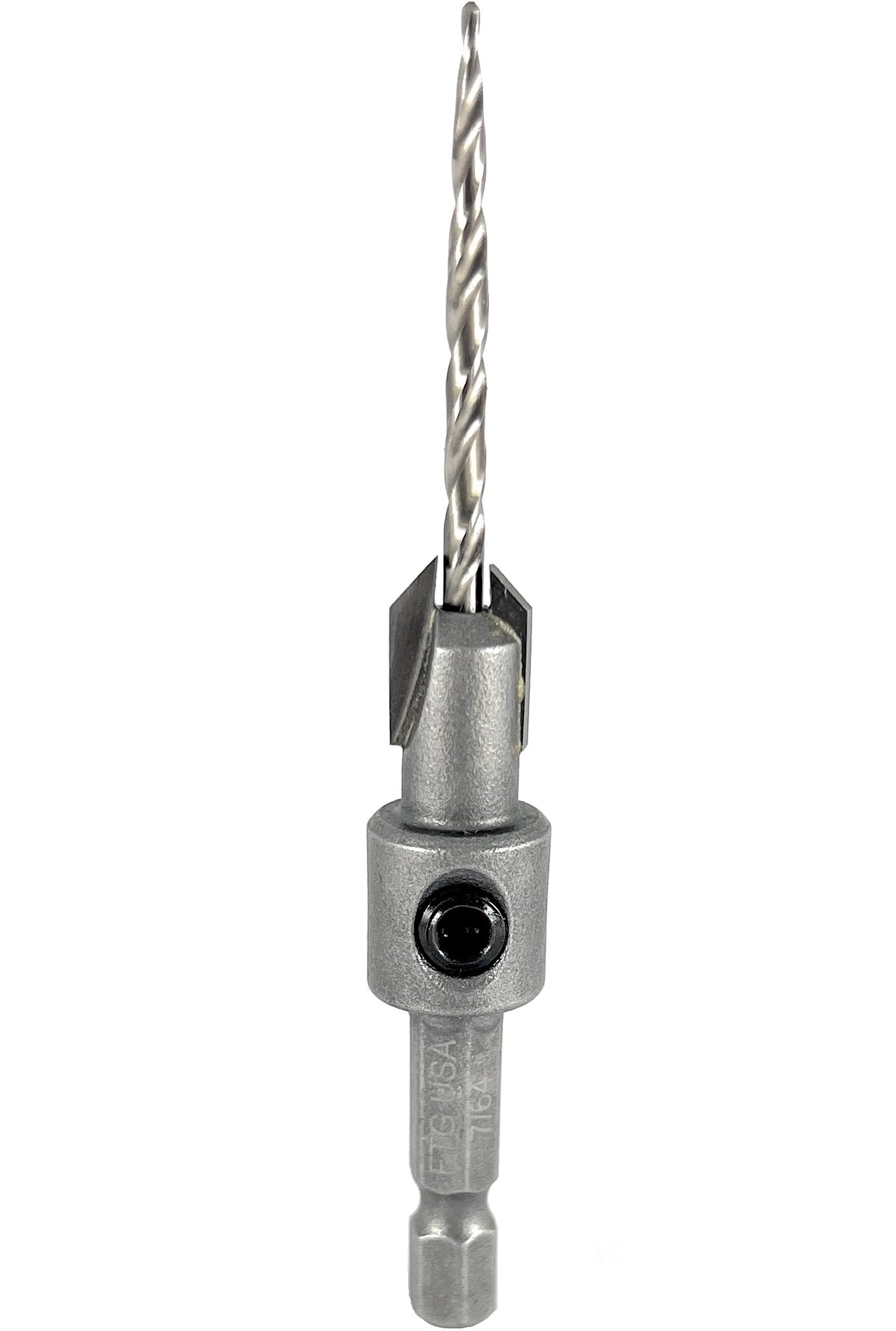 FTG USA #4 (7/64") Tungsten Carbide Tipped Countersink Drill Bit with Tapered Drill Bit, 1/4 Inch Quick Change Hex Shank and Allen Wrench