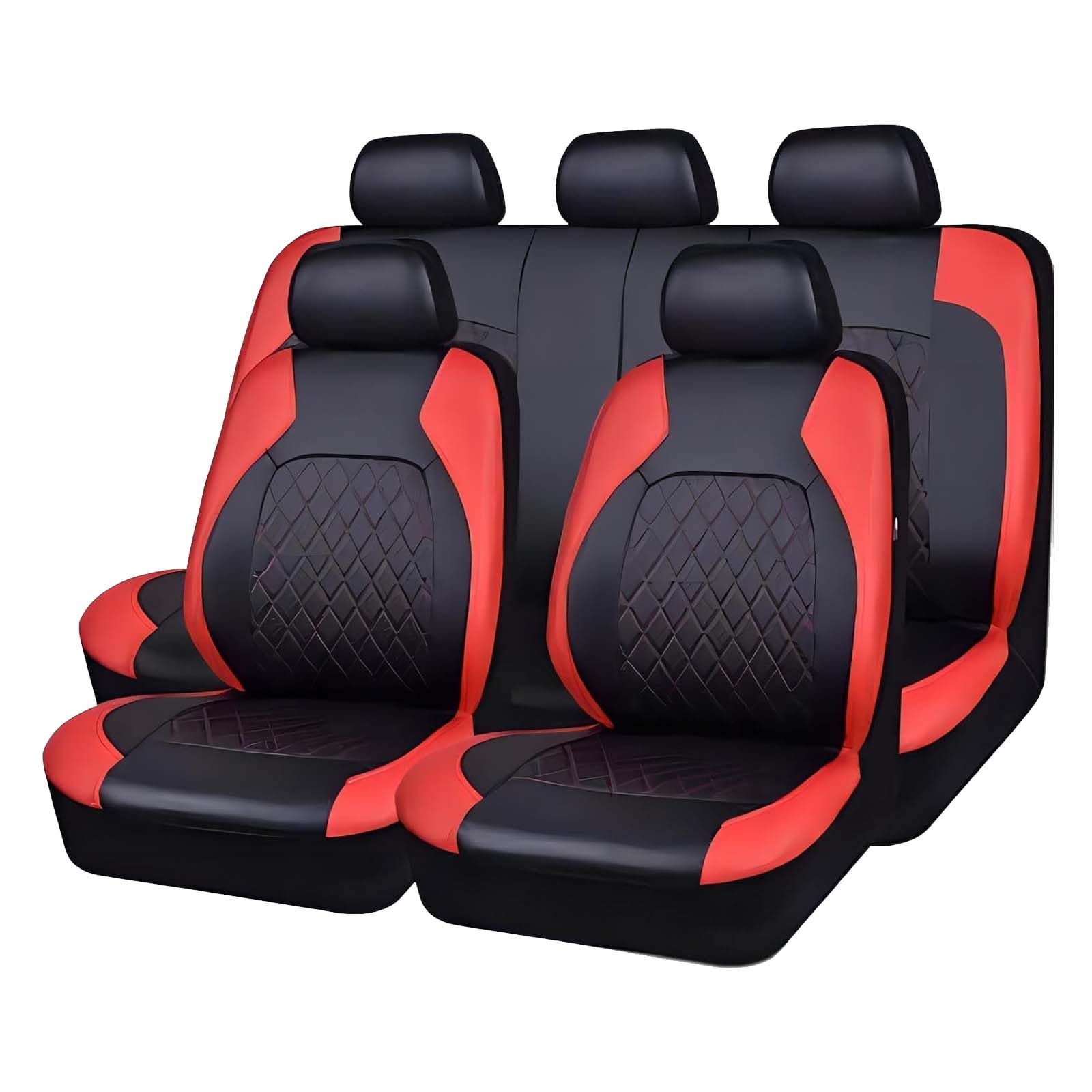 Sitzbezüge Set Für VW T-Cross, T-ROC – Komplett Aus PU-Leder, Universell Für 2 Sitze (Farbe Rot)