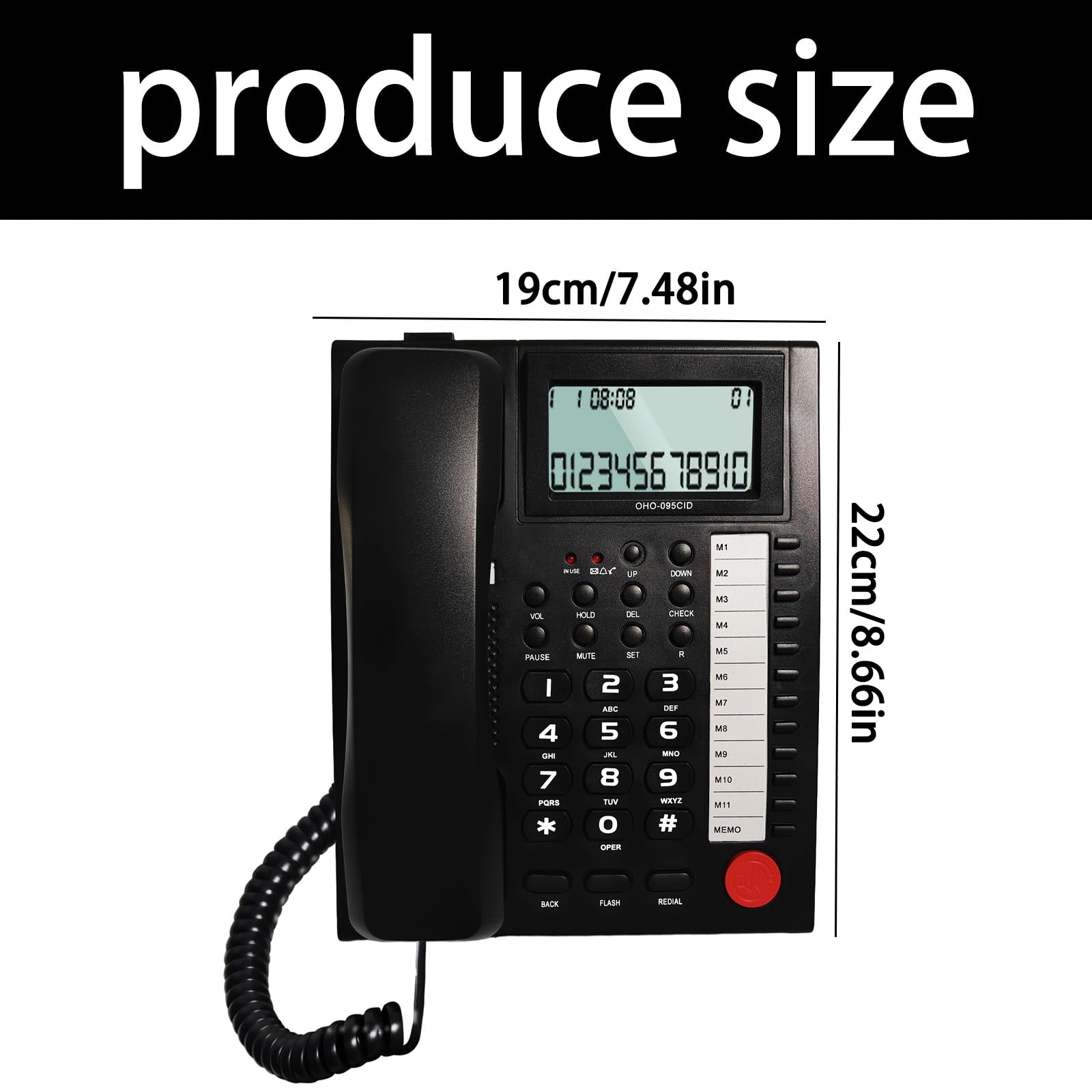 Telefono fisso fisso con filo per ufficio con schermo luminoso di identificazione del chiamante e cuffie vivavoce opzione telefono desktop con cuffie