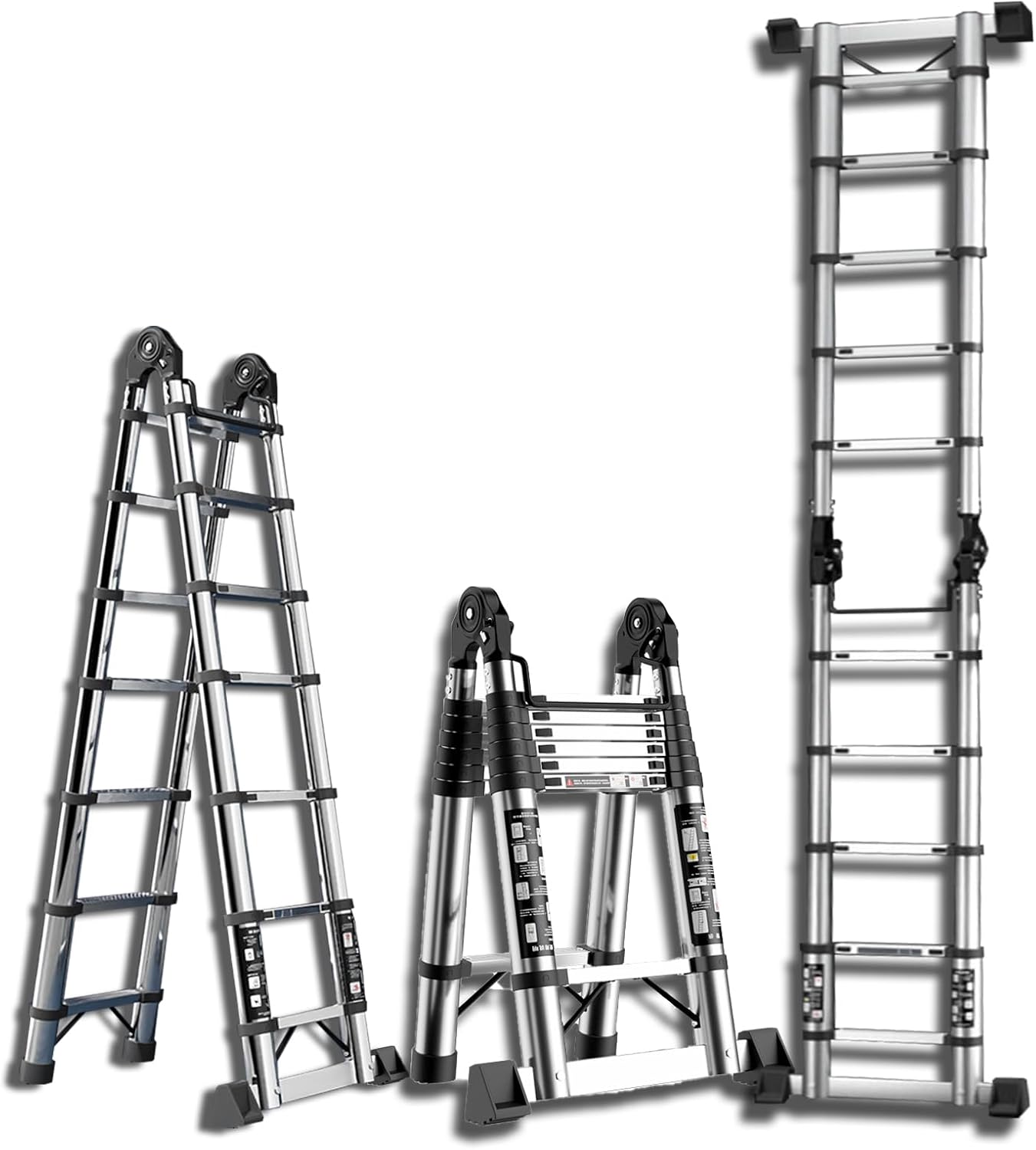 YUEWO Telescoping Ladder Dual-Sided 16.4ft (8.2+8.2ft) | 330lbs Capacity Stainless Steel Extension Ladder Portable with Anti-Slip Base | for Roof Work, Home Repairs, Gardening