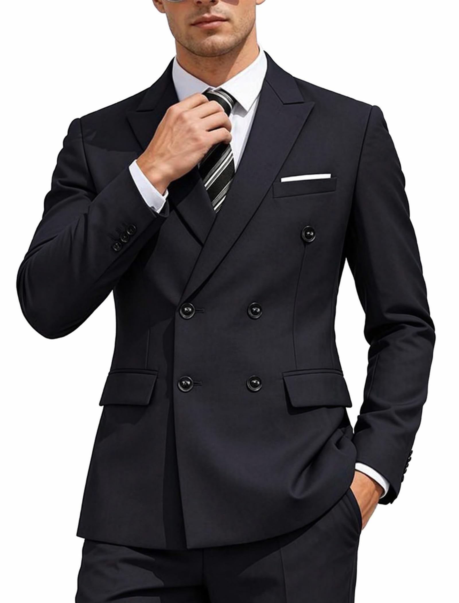 coofandy Mens 2 Piece Double Breasted Suit Slim Fit Tuxedo Blazer and Pants for Wedding Business Dinner Prom-picture-25