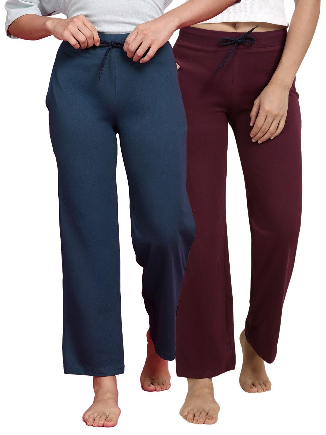 kryptic Women Pack of 2 Pure Cotton solid relaxed fit loungepant-picture-25