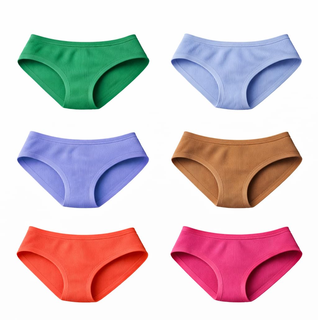 Women's Ribbed Cotton Bikini Panties, Multicolor, Low Rise, Soft Stretch Underwear, 6 Pack (in, Alpha, XL, Regular)-image-27
