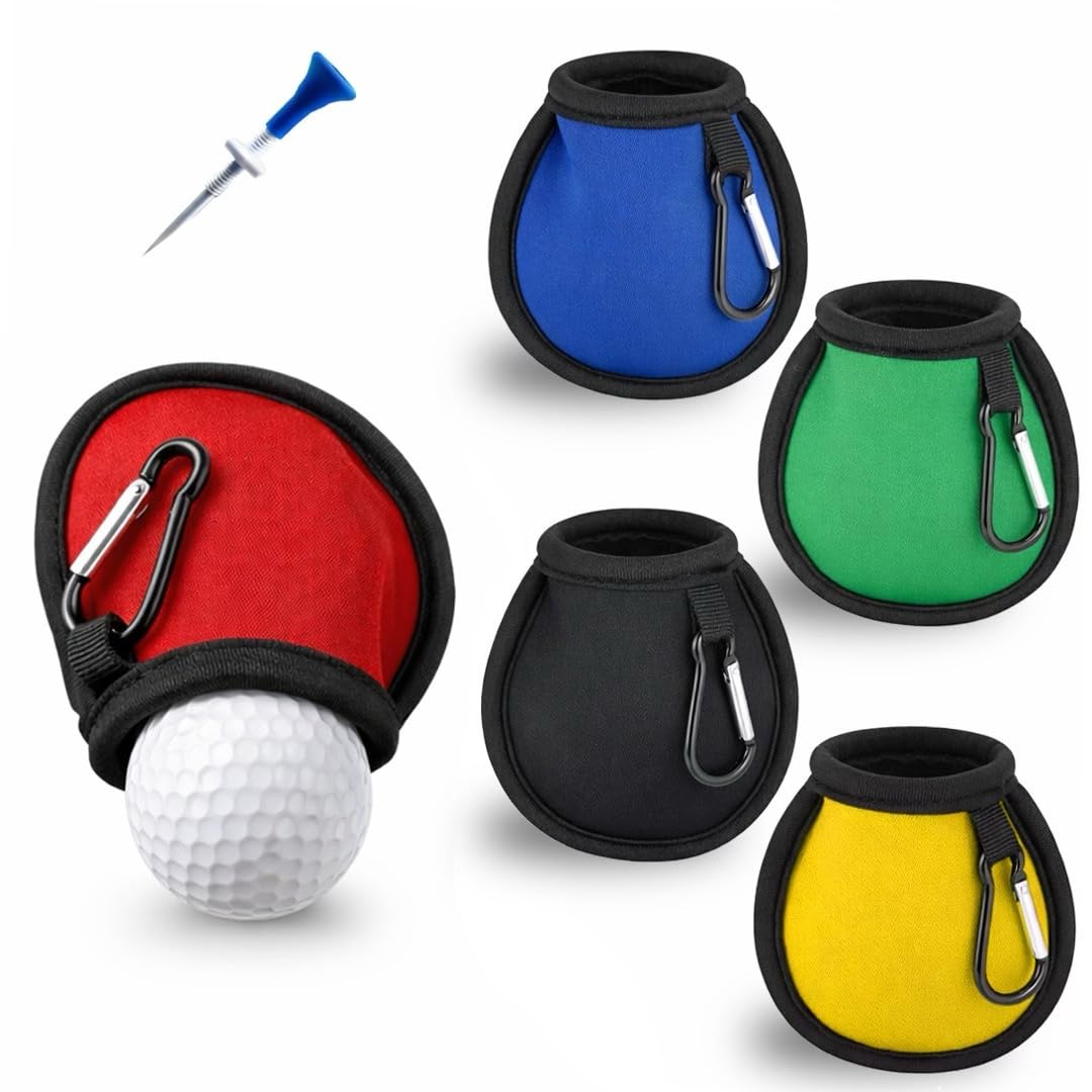 Golf Ball Cleaner Pouch with Carabiner 5 Pack, Waterproof Golf Ball Cleaning Bag with Clip, Portable Golf Ball Washer, Compact Golf Accessories for Men, Golf Gifts, Includes Adjustable Golf Tee