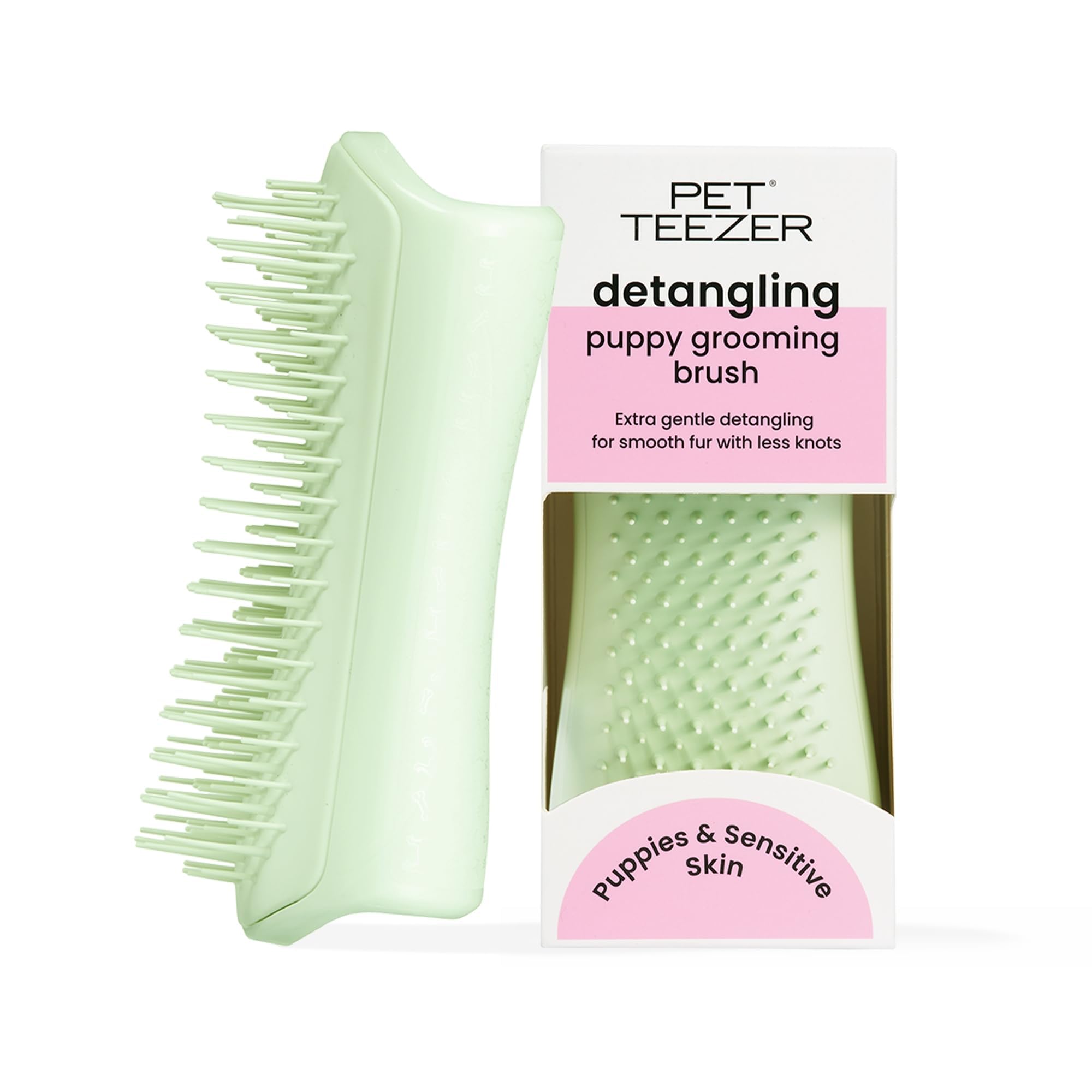 Tangle Teezer Pet Teezer Puppy Grooming Brush - Gentle Dog Grooming Brush for Puppies - Ideal for Puppies & Dogs with Sensitive Skin & Fur - Mint