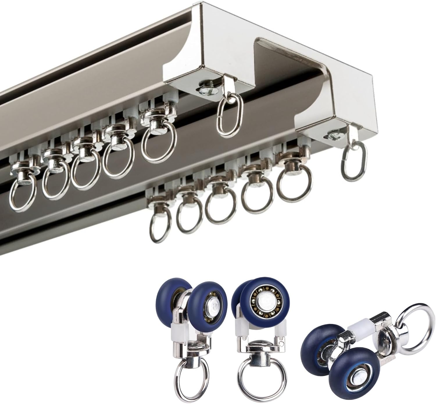 Heavy-Duty Aluminum Ceiling Curtain Track System, Silent Sliding Room Divider Rail, Double Track Curtains, 160cm (5.2ft) Durable Curtain Rod for Home Décor