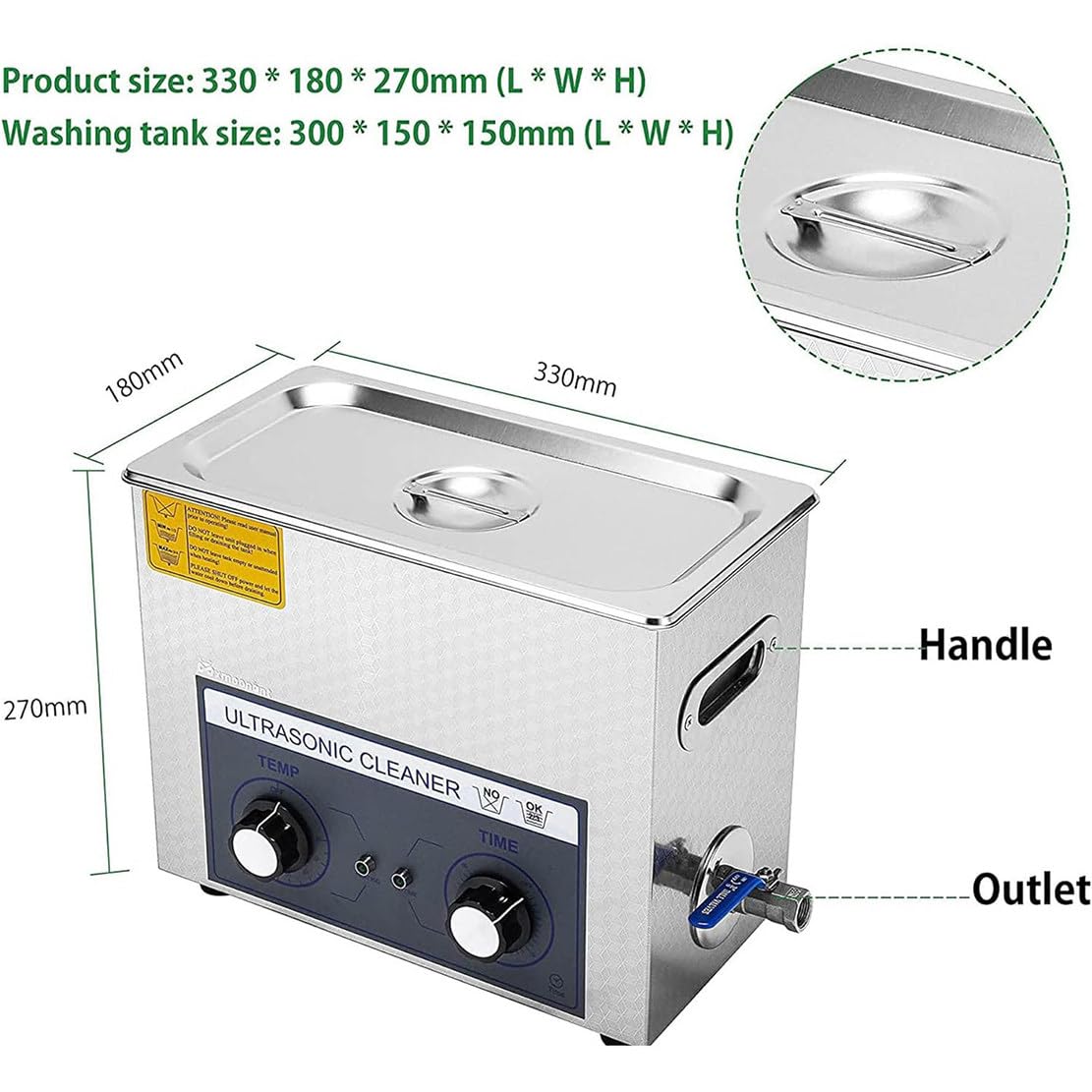 Pulitore Ad Ultrasuoni,Macchina per Pulizia Di Dischi in Vinile 6L,Pulitore Ad Ultrasuoni per Dischi,Timer 0-30 Minuti,Per Gioielli,Anelli,Occhiali,Protesi Dentaria,Cinturini per Orologi,Monete