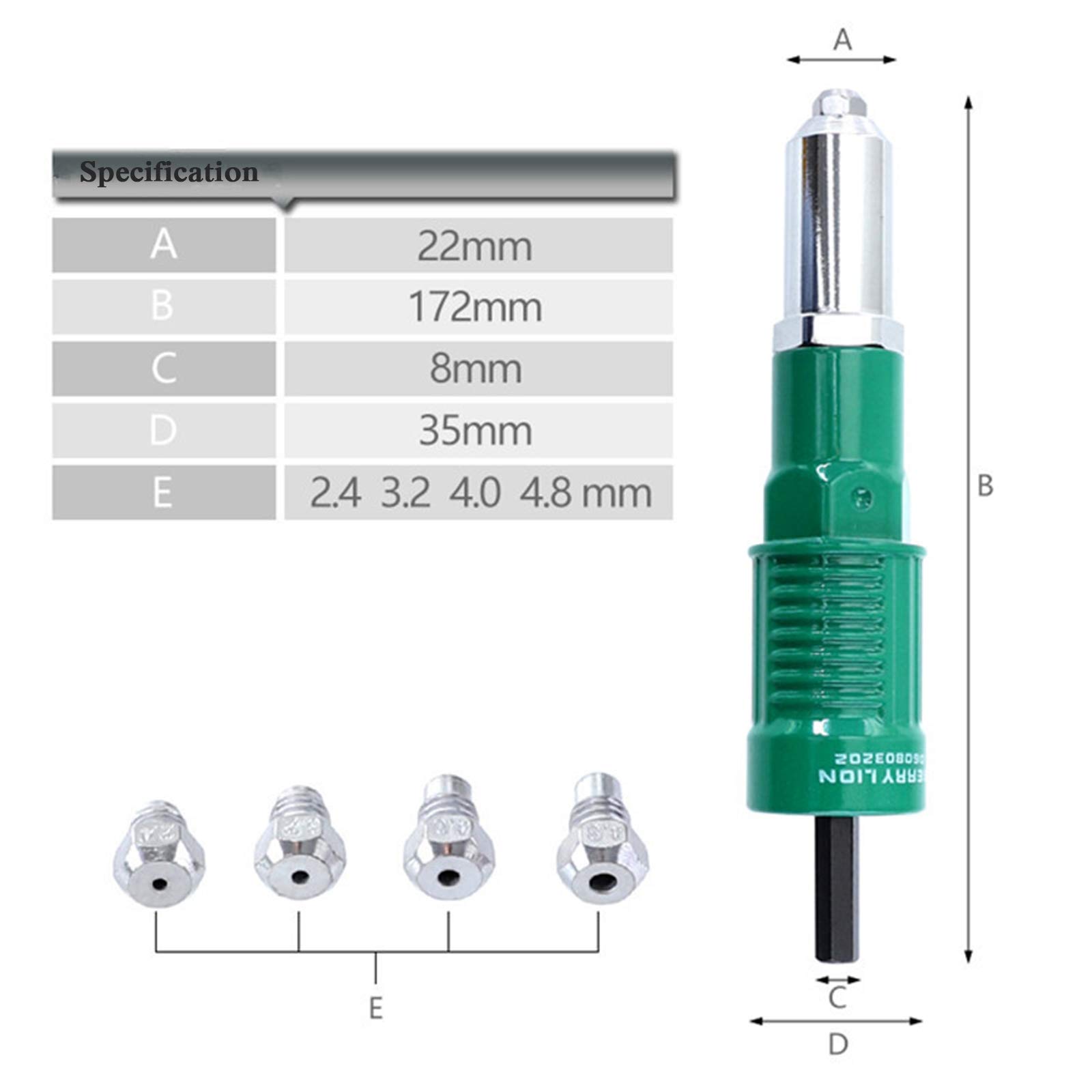 Adapter do nitów,Wiertarka elektryczna Narzędzie ręczne Pistolet do nitowania nakrętek,Adapter do nitonakrętek z chwytem sześciokątnym,Średnica nitu 2,4-4,8 mm