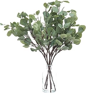 Artificial Silver Dollar Eucalyptus Stems - 6 Pcs - Faux Greenery Branches and Leaves Indoor Outdoor Home Party Wedding De...