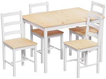 Vida Designs Yorkshire - Juego de Mesa y sillas de Comedor (Blanco y Pino, 4 plazas)