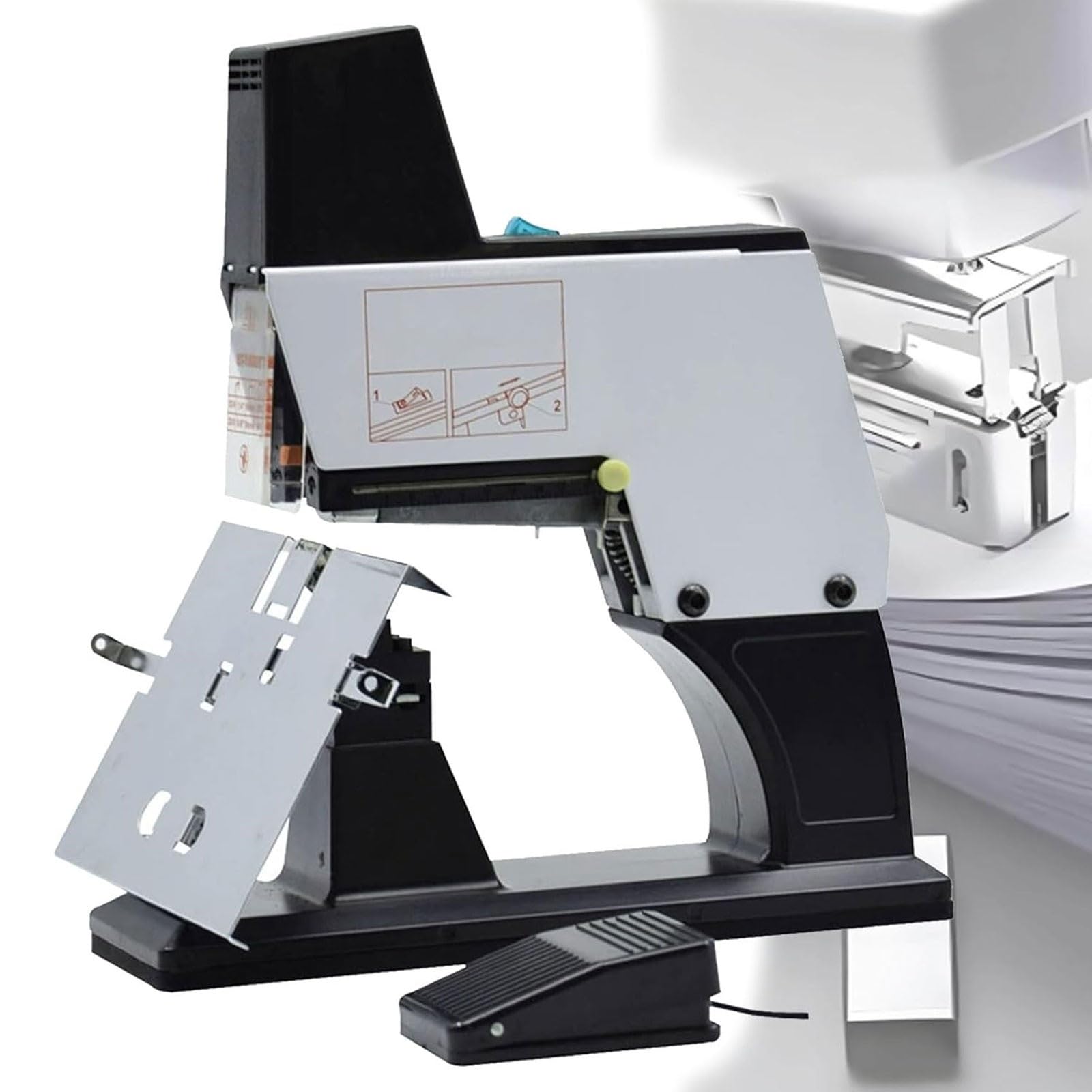 Cucitrice elettrica, cucitrice automatica a pedale per 2-50 fogli, rilegatrice a 9 velocità, pinzatrice manuale resistente, rilegatura piatta e verticale per ufficio e casa