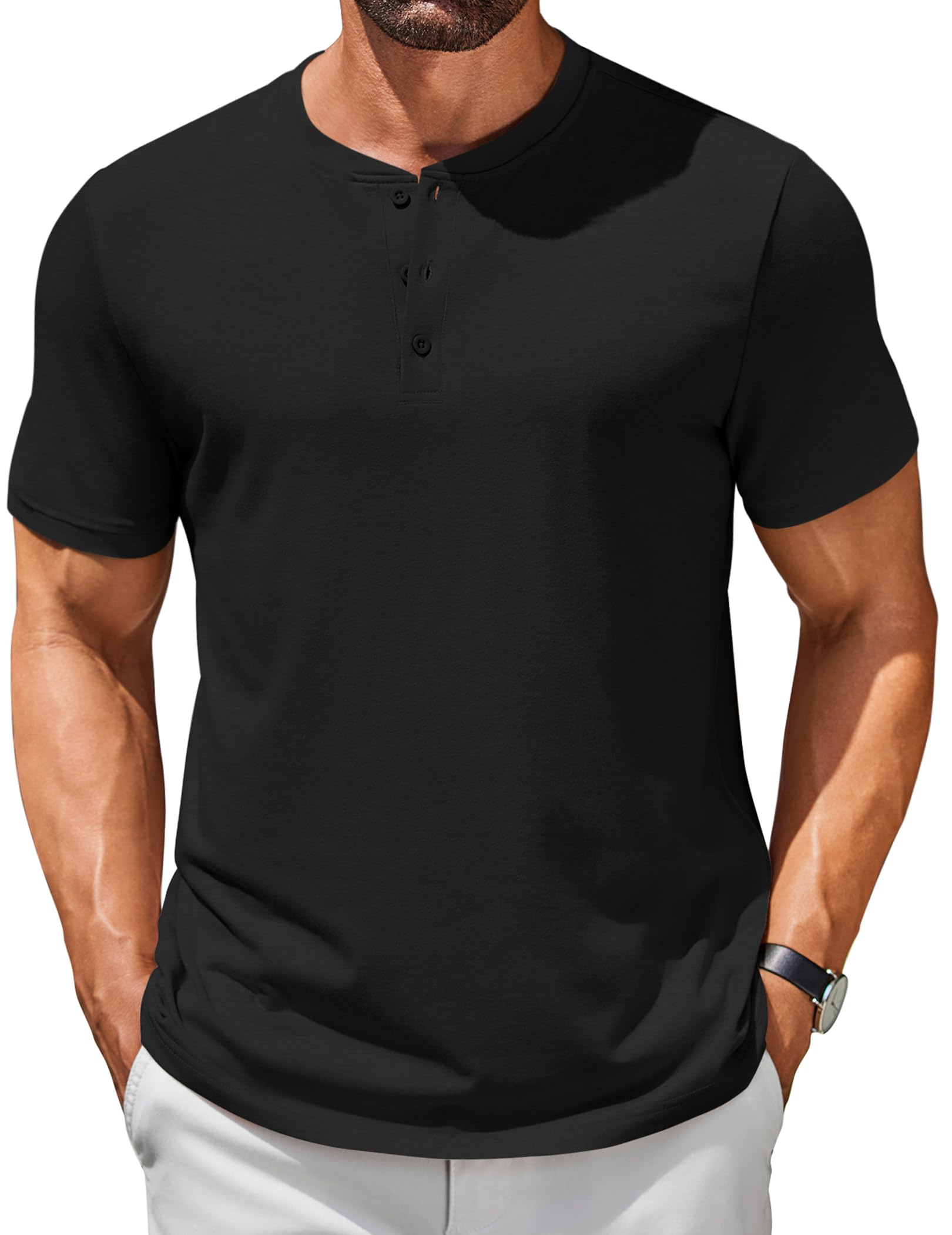 COOFANDY Henley Men's Short-Sleeved Summer Casual T-Shirt with Button Placket