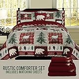 Bear Lodge Elk Rustic King Comforter 8 Piece Bedding and Deer Sheet Set Cabin Hunting Bed in a Bag