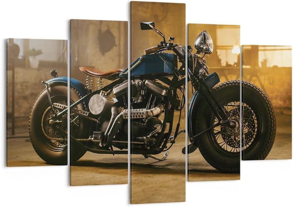 cyongshan 5 Panel Wall Art Harley-Davidson Motorcycle Engine Wall Decor Picture The Picture For Home Modern Decoration Piece Wooden Frame Ready To Hang
