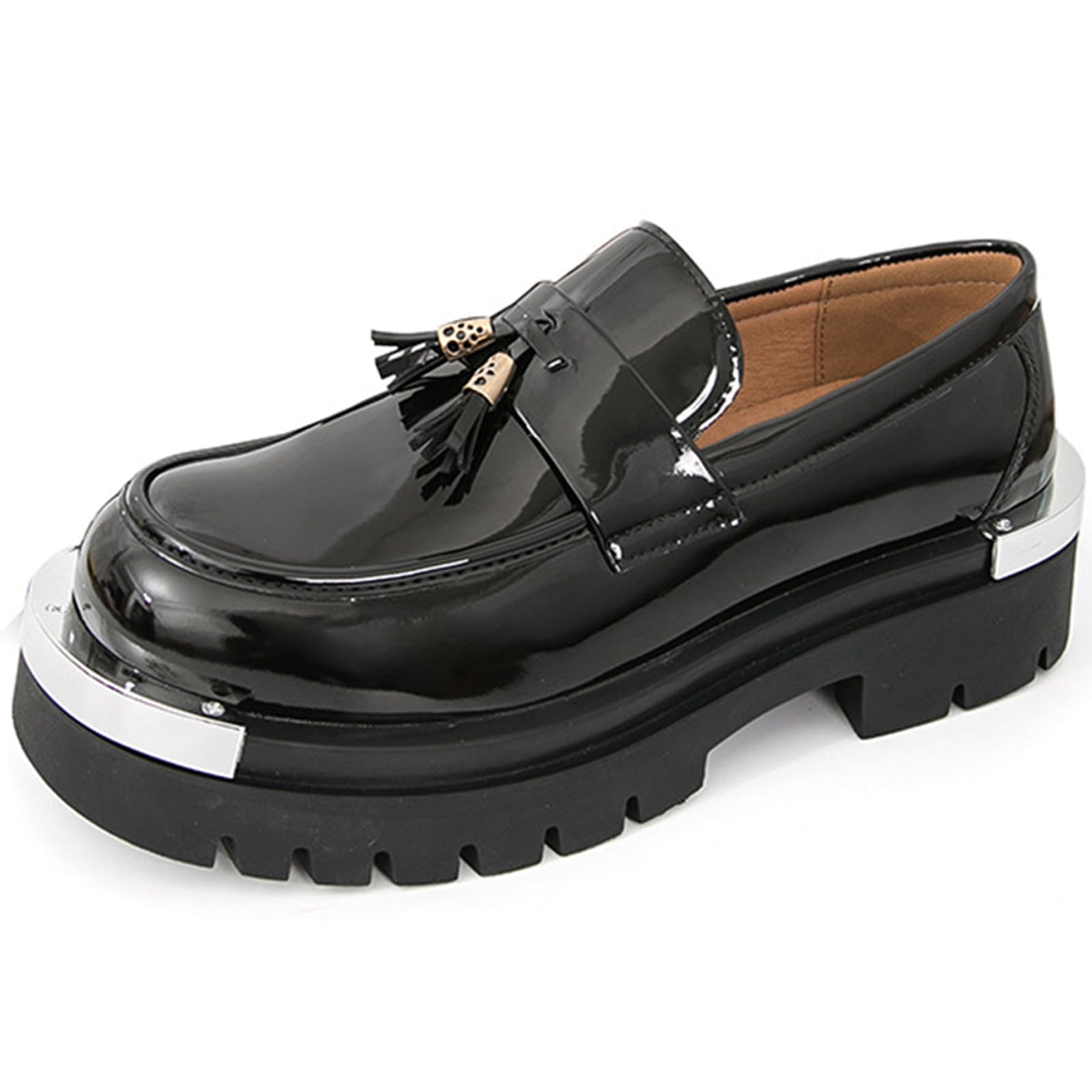 Scarpe Eleganti da Uomo Plateau Mocassini Punta Arrotondata