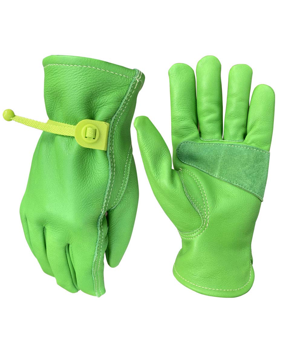 Leder-Gartenhandschuhe für Damen, dorn- und schnittfest, geeignet für dornige Sträucher, Kakteen, Rosenbeschneiden, Landschaftsbau, Grün, Größe S